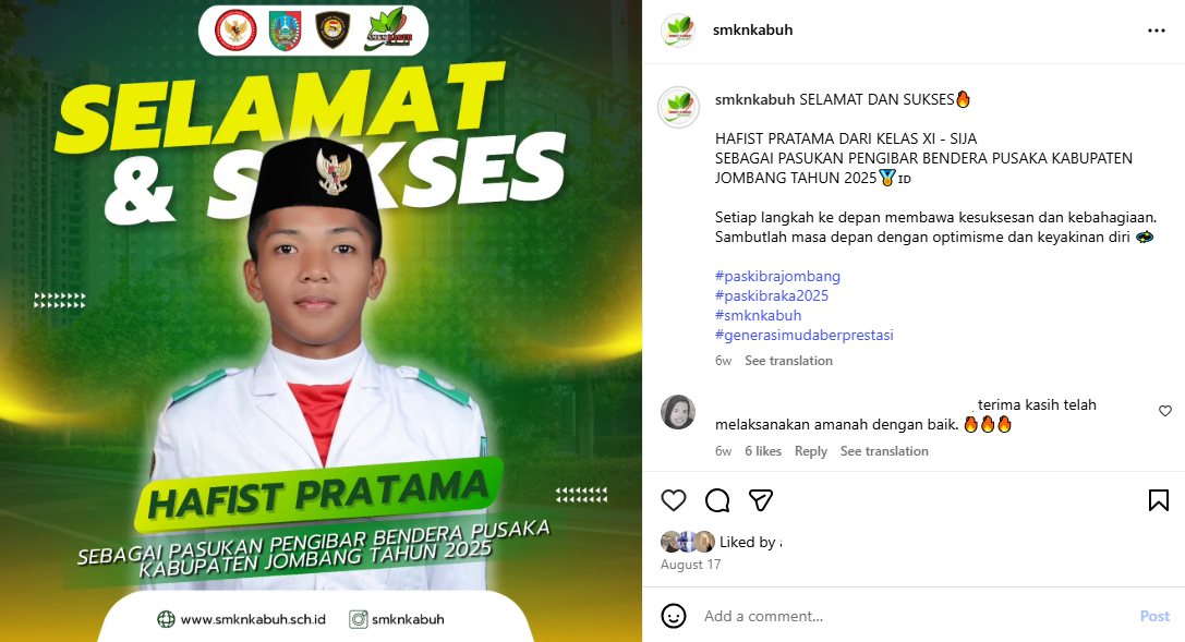 SELAMAT DAN SUKSES SEBAGAI PASUKAN PENGIBAR BENDERA PUSAKA KABUPATEN JOMBANG 2025