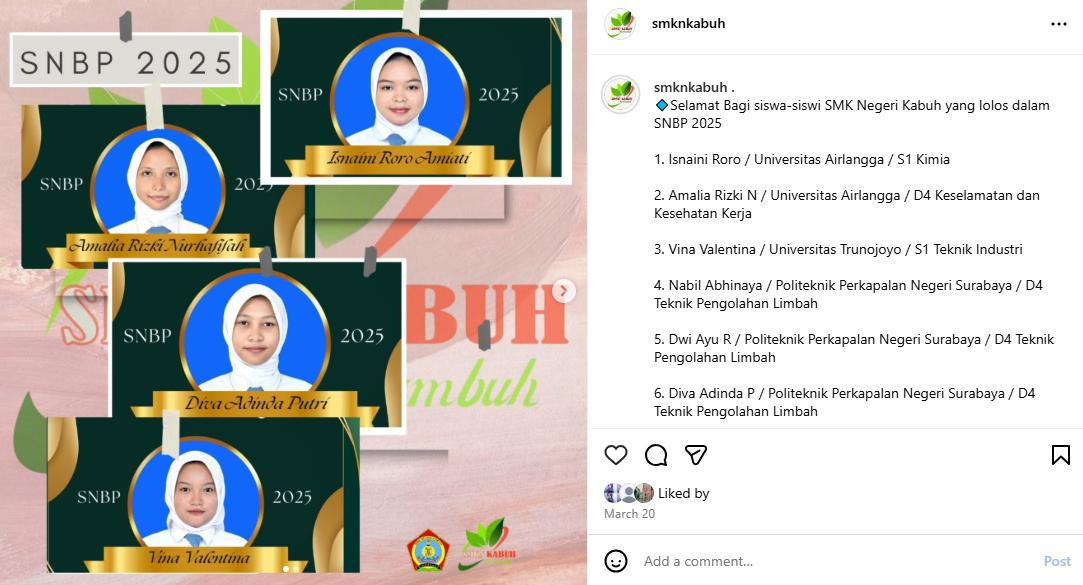 Selamat Bagi siswa-siswi SMK Negeri Kabuh yang lolos dalam SNBP 2025