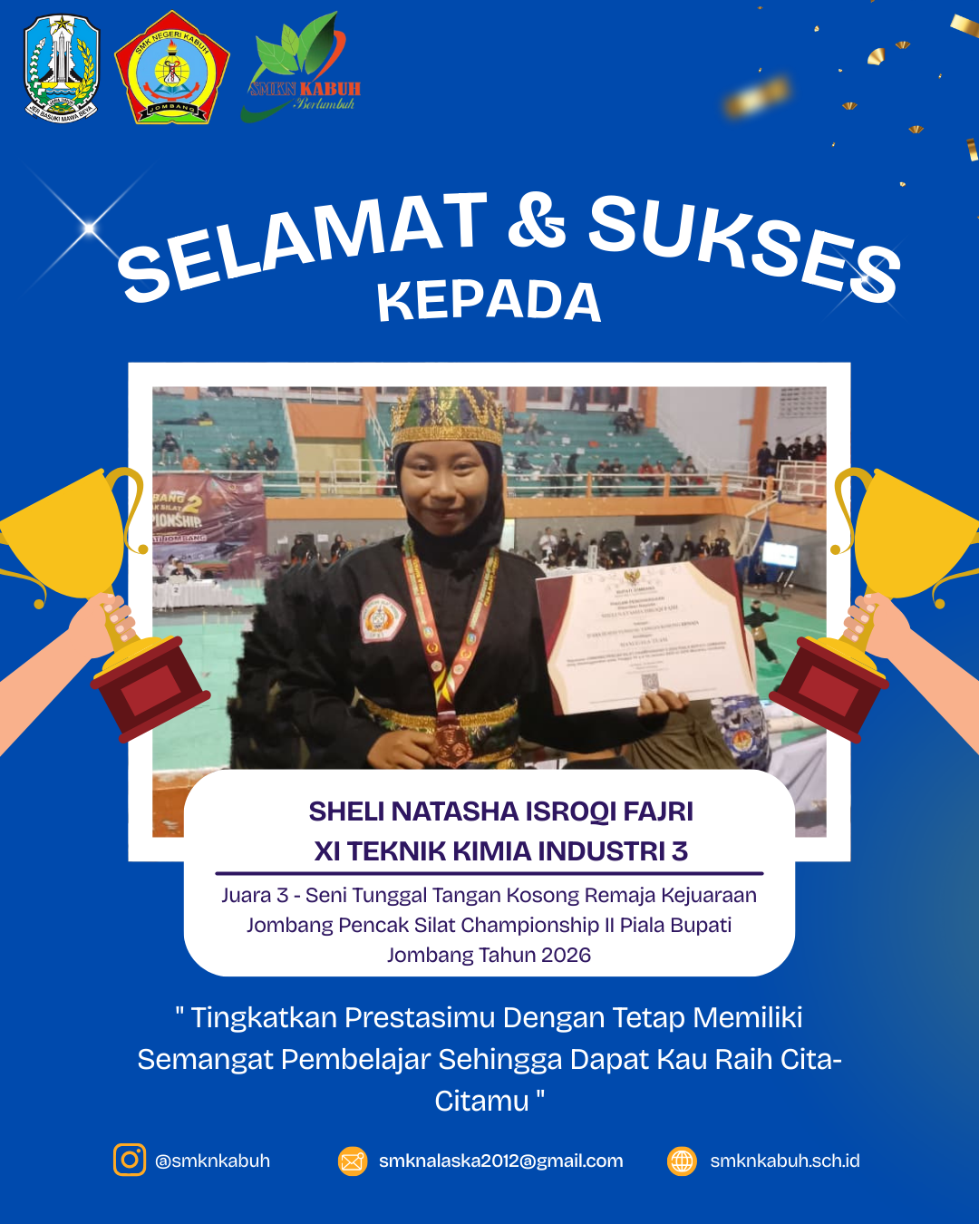 Juara 3 Seni Tunggal Tangan Kosong Remaja Kejuaraan Jombang Pencak Silat Championship II Piala Bupati Jombang Tahun 2026